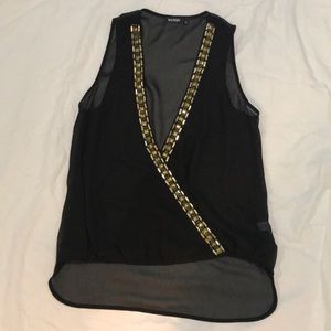 Tildon Sleeveless, sheer top with Gold Detail